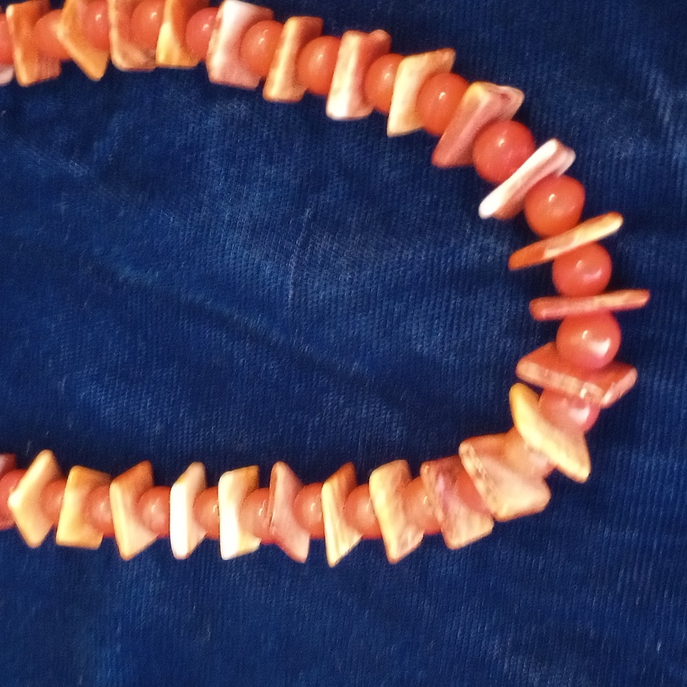 Native American Sterling Silver Orange Coral & Spiny Oyster Shell Necklace 20" - Picture 8 of 13